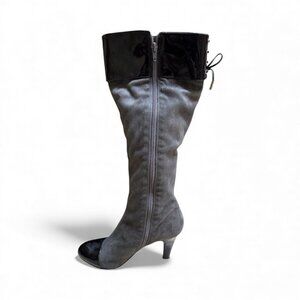 BCBGirls gray faux suede knee high boots patent look trim 7.5 NWOB